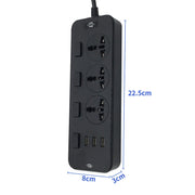 T14 2m 2500W 3 Plugs + 3-USB Ports Multifunctional Socket With Switch, Specification: US Plug (White)