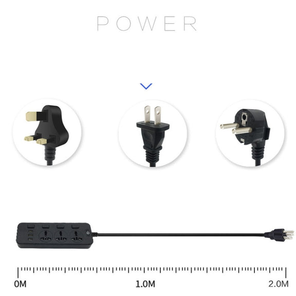 T14 2m 2500W 3 Plugs + 3-USB Ports Multifunctional Socket With Switch, Specification: US Plug (White)