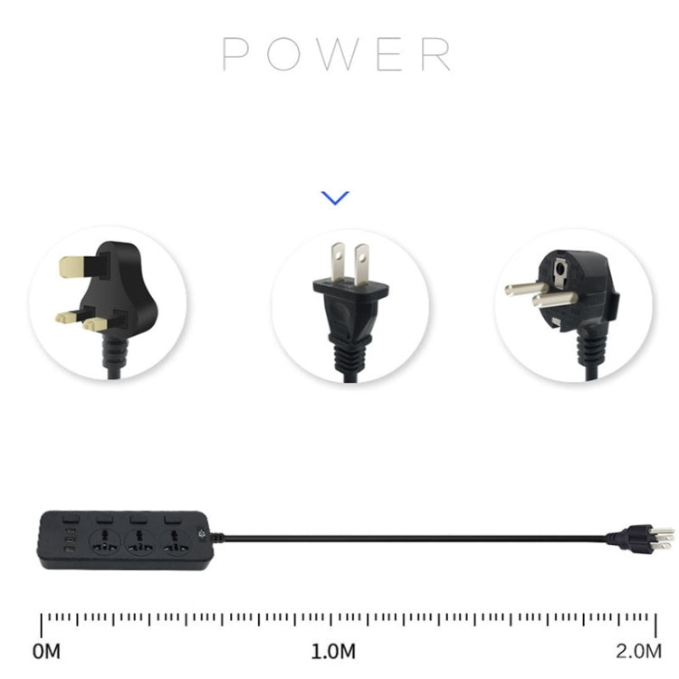 T14 2m 2500W 3 Plugs + 3-USB Ports Multifunctional Socket With Switch, Specification: US Plug (White)