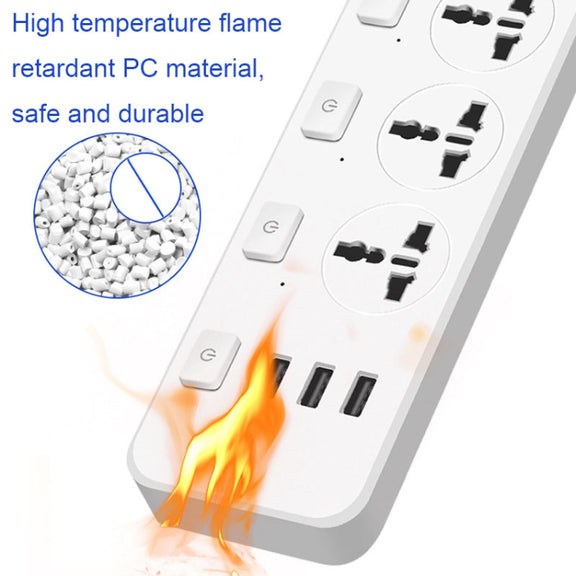 T14 2m 2500W 3 Plugs + 3-USB Ports Multifunctional Socket With Switch, Specification: US Plug (White)