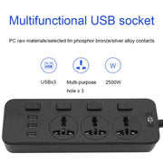 T14 2m 2500W 3 Plugs + 3-USB Ports Multifunctional Socket With Switch, Specification: US Plug (White)