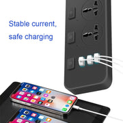 T14 2m 2500W 3 Plugs + 3-USB Ports Multifunctional Socket With Switch, Specification: US Plug (White)