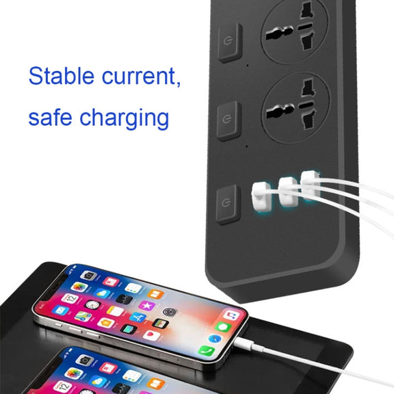 T14 2m 2500W 3 Plugs + 3-USB Ports Multifunctional Socket With Switch, Specification: US Plug (White)