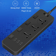 T14 2m 2500W 3 Plugs + 3-USB Ports Multifunctional Socket With Switch, Specification: US Plug (White)