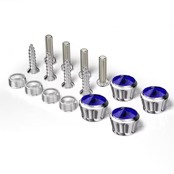 Licence Plate Frame Rhinestone Anti-theft Fixing Nut Cover(Blue Diamond)