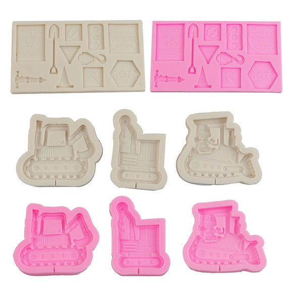 Cartoon Construction Site Tools Engineering Car Cake Decoration Molds, Specification: MK-3055 (Light Gray)
