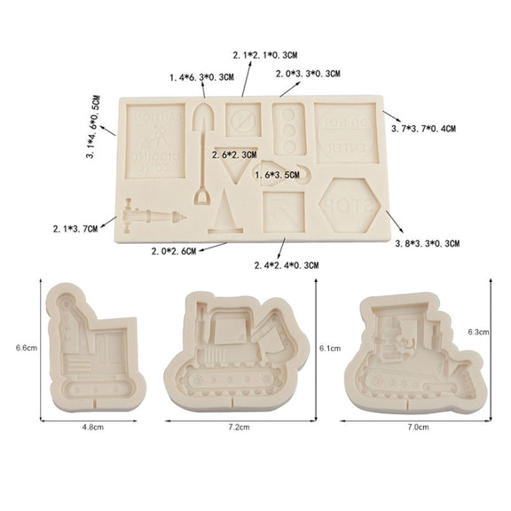 Cartoon Construction Site Tools Engineering Car Cake Decoration Molds, Specification: MK-3055 (Light Gray)