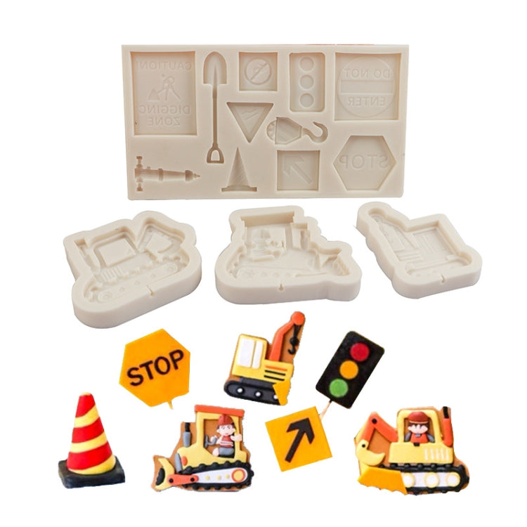 Cartoon Construction Site Tools Engineering Car Cake Decoration Molds, Specification: MK-3055 (Light Gray)