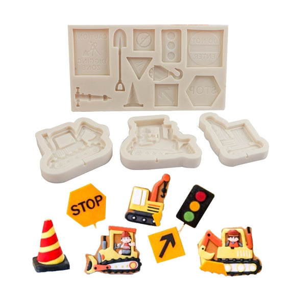 Cartoon Construction Site Tools Engineering Car Cake Decoration Molds, Specification: MK-3055 (Light Gray)
