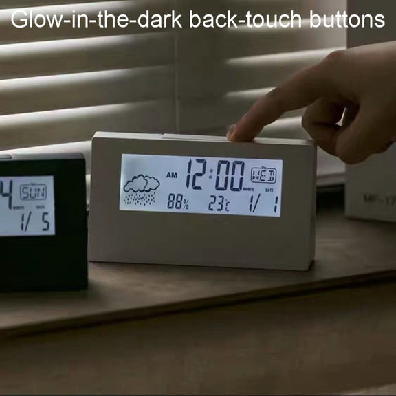 LCD Electronic Desk Clock Digital Display Multifunctional Temperature And Humidity Meter Alarm Clock, Model: Transparent White