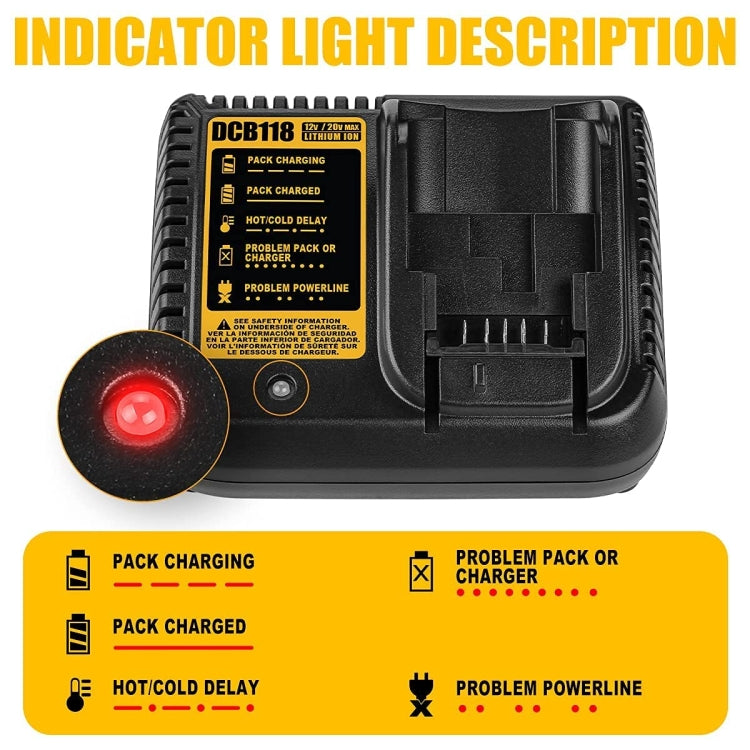 DCB118 For Dewalt 12V-20V Electric Tool Battery Charger, Plug: UK (Yellow)