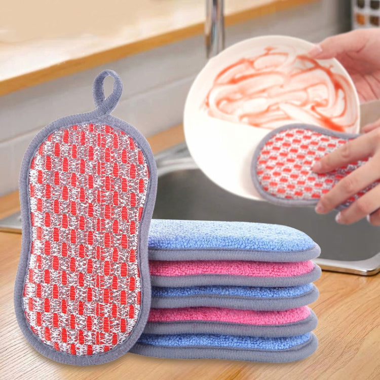 5pcs Double-sided Absorbent Kitchen Dishwashing Sponge Multifunctional Cleaning Rag, Style: Blue