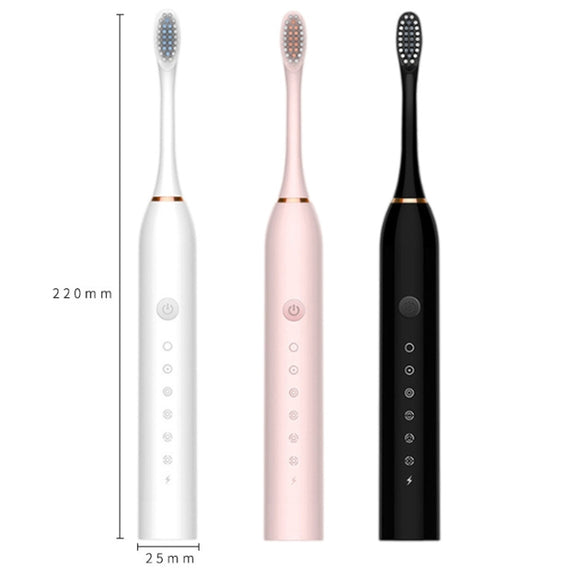 Rechargeable Ultrasonic Soft Bristle Electrical Toothbrushes Flosser 6 Gear With 4 Brushes(Black)
