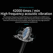 Rechargeable Ultrasonic Soft Bristle Electrical Toothbrushes Flosser 6 Gear With 4 Brushes(Pink)