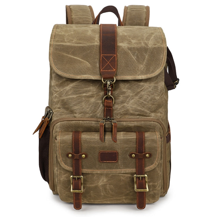 Large Capacity SLR Digital Camera Bag Laptop Backpack Canvas Storage Bag(Khaki)