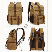 Large Capacity SLR Digital Camera Bag Laptop Backpack Canvas Storage Bag(Khaki)