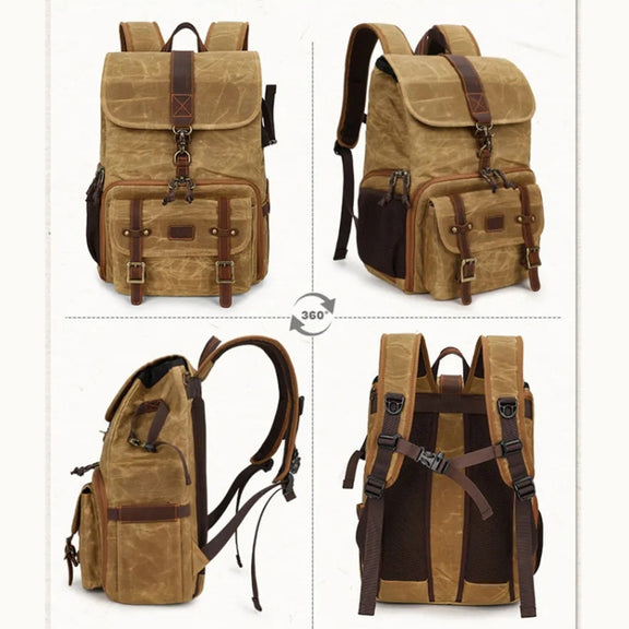 Large Capacity SLR Digital Camera Bag Laptop Backpack Canvas Storage Bag(Khaki)