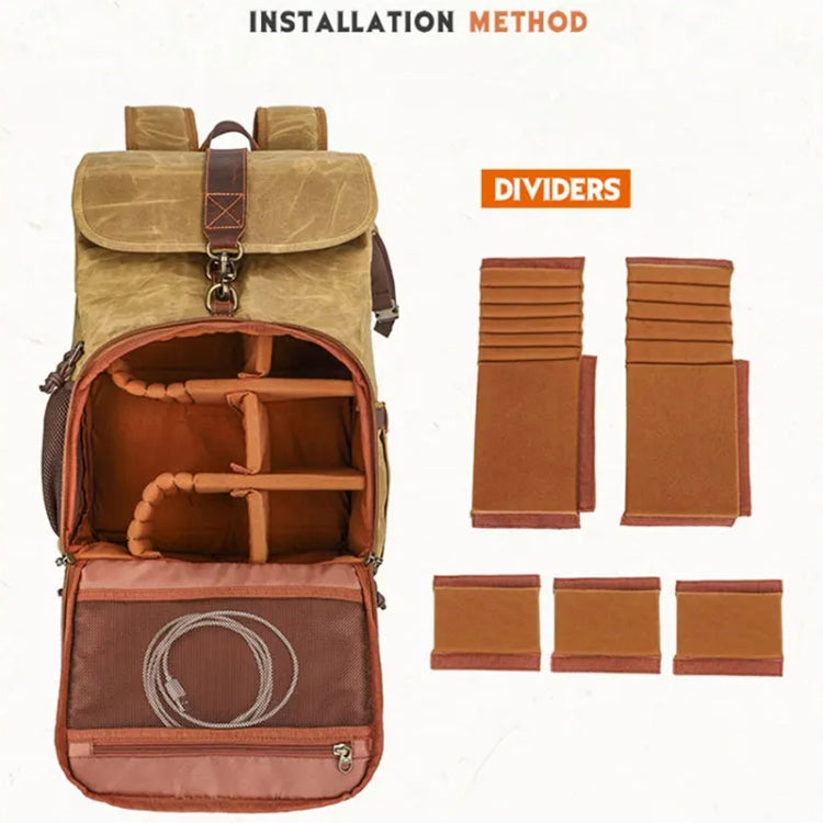 Large Capacity SLR Digital Camera Bag Laptop Backpack Canvas Storage Bag(Khaki)