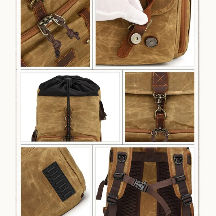 Large Capacity SLR Digital Camera Bag Laptop Backpack Canvas Storage Bag(Khaki)