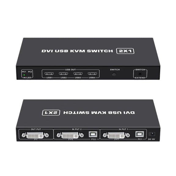 4K DVI USB KVM Switch DVI 2 In 1 Out Adapter Two Computer Shared Switcher Hub(Black)