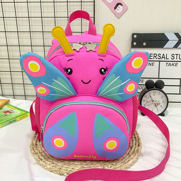 Children Schoolbag Shoulder Bag Girls Cute Cartoon Butterfly Backpack(Rose Red)