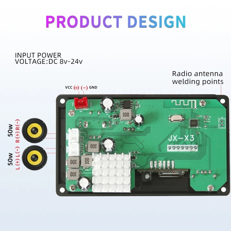 100W 12V TPA3116 Color Screen Power Amplifier Bluetooth Decoder Board With Recording Call(Silicone Remote Control)