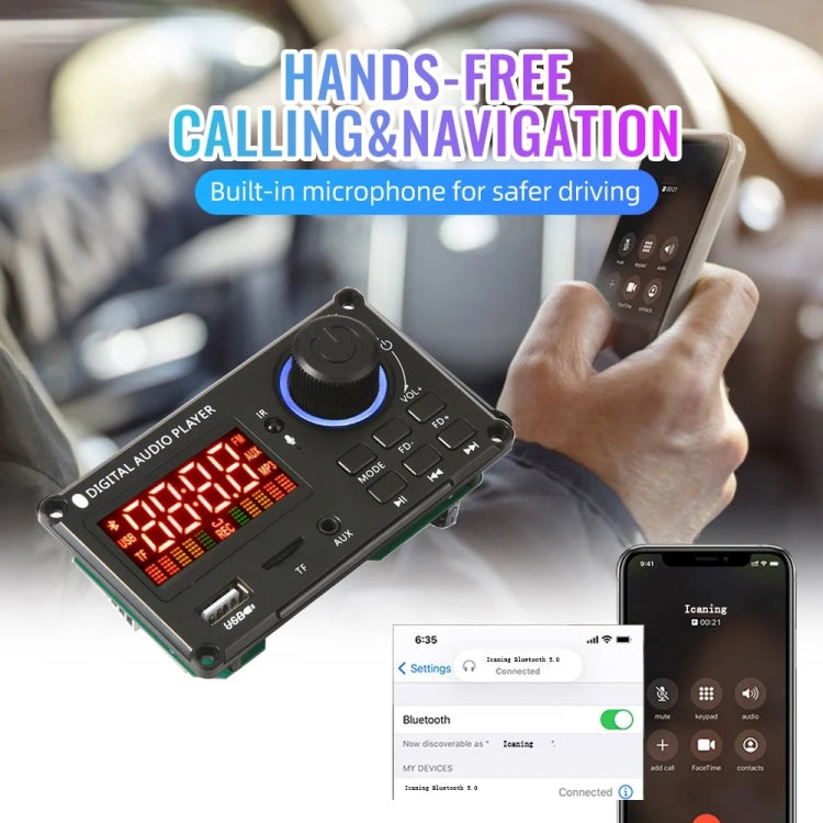 100W 12V TPA3116 Color Screen Power Amplifier Bluetooth Decoder Board With Recording Call(Silicone Remote Control)