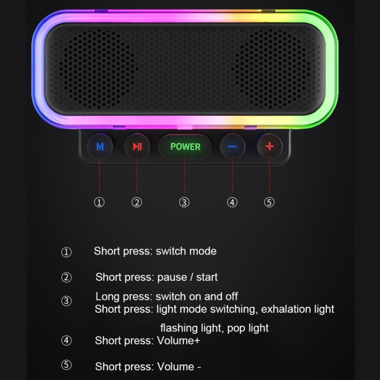 Wireless Bluetooth Speaker Subwoofer with Colorful Lights Supports U Disk(Black)