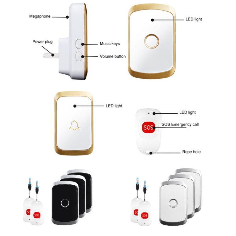 CACAZI C20 Two To Three Wireless Pager For The Elderly Home Care Water-resistant Emergency Pager, EU Plug(Silver)