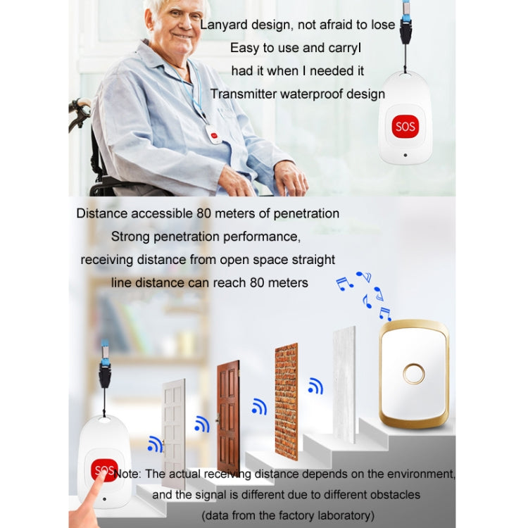 CACAZI C20 Two To Three Wireless Pager For The Elderly Home Care Water-resistant Emergency Pager, EU Plug(Silver)