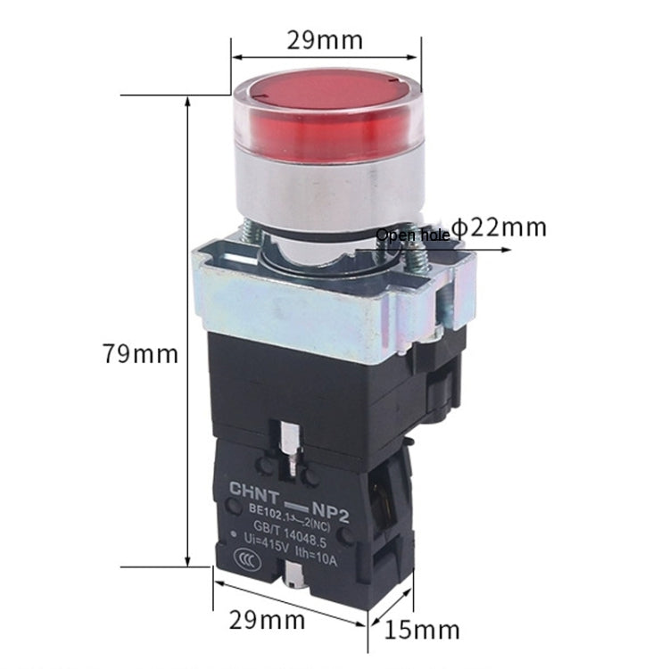 CHINT NP2-BW3365/220V 1 NO+1 NC Pushbutton Switches With LED Light Silver Alloy Contact Push Button (Green)