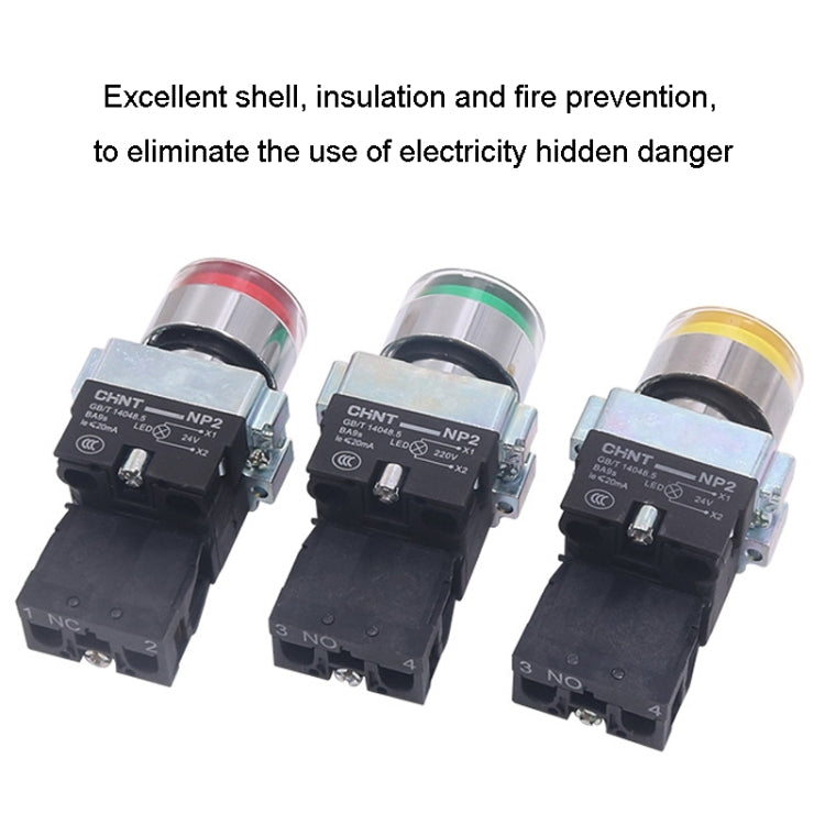 CHINT NP2-BW3561/24V 1 NO Pushbutton Switches With LED Light Silver Alloy Contact Push Button (Yellow)