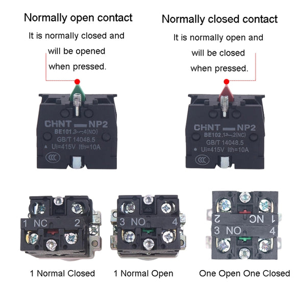 CHINT NP2-BW3361/220V 1 NO Pushbutton Switches With LED Light Silver Alloy Contact Push Button (Green)