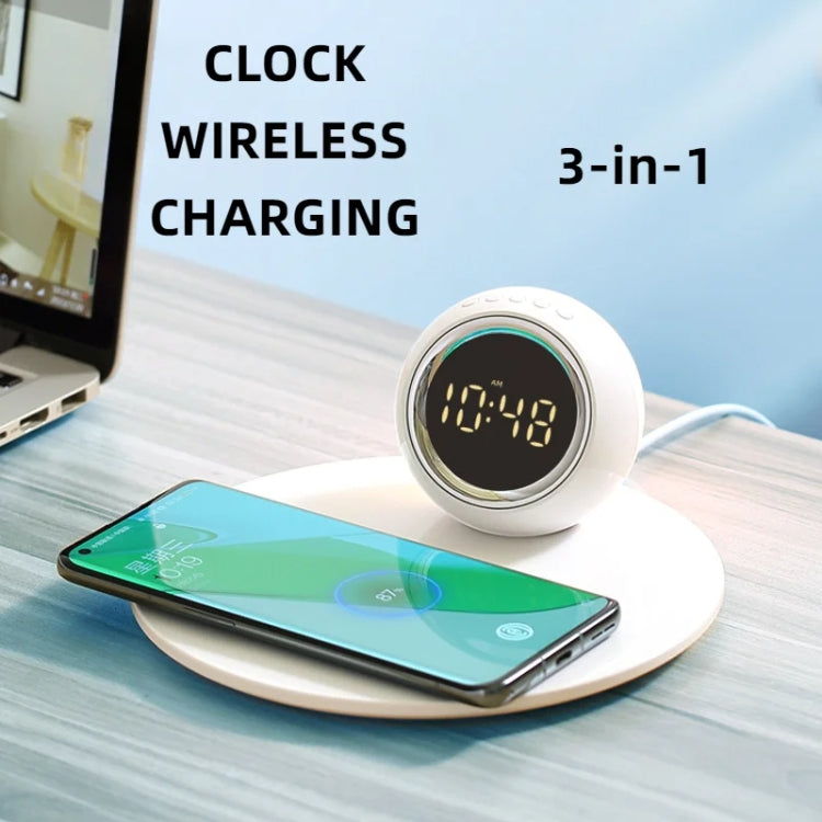 K22T 15W Multifunctional Rotatable Clock Night Light Wireless Fast Charger, Color: White