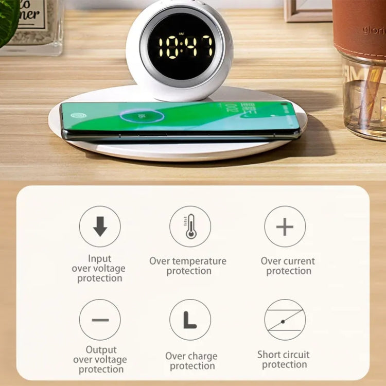 K22T 15W Multifunctional Rotatable Clock Night Light Wireless Fast Charger, Color: White