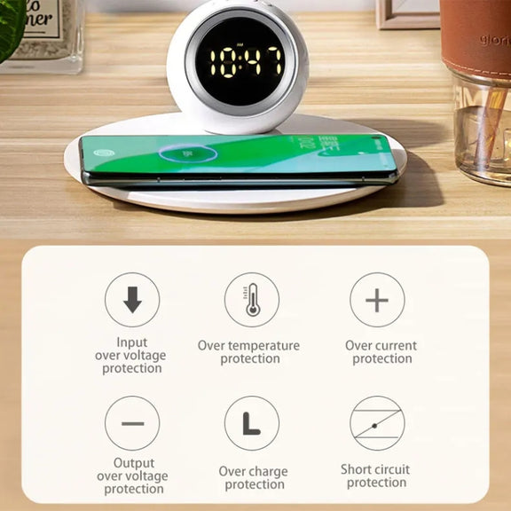 K22T 15W Multifunctional Rotatable Clock Night Light Wireless Fast Charger, Color: White