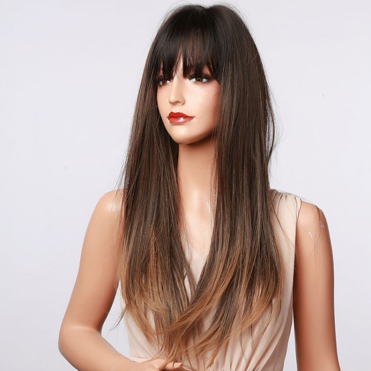 Gradient Long Straight Hair Chemical Fiber High Temperature Silk Wig with Bangs, Color: LC5067