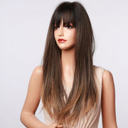 Gradient Long Straight Hair Chemical Fiber High Temperature Silk Wig with Bangs, Color: LC5067