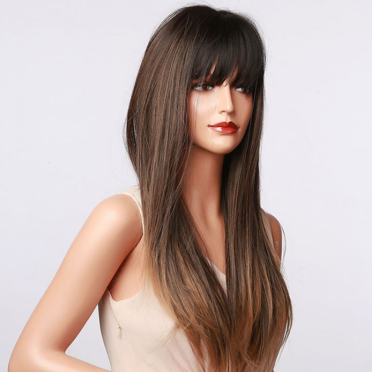 Gradient Long Straight Hair Chemical Fiber High Temperature Silk Wig with Bangs, Color: LC5067