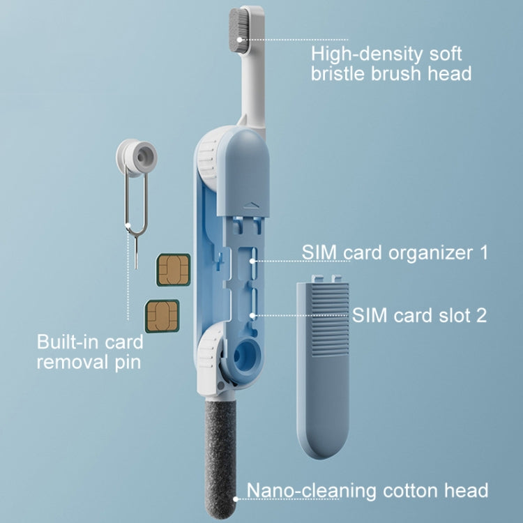 Bluetooth Earphone Cleaning Artifact Phone Dust Removal Tool Multi-Function Cleaning Brush(Sky Blue)
