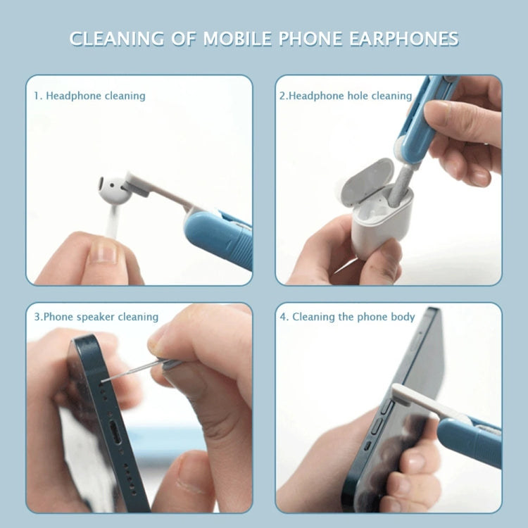 Bluetooth Earphone Cleaning Artifact Phone Dust Removal Tool Multi-Function Cleaning Brush(Sky Blue)