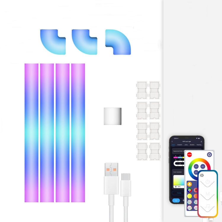 4pcs+3 Corners WiFi 12V RGBIC Splicing Wall Light Intelligent Remote Control Indoor Decorative Ambient Lights(EU Plug)