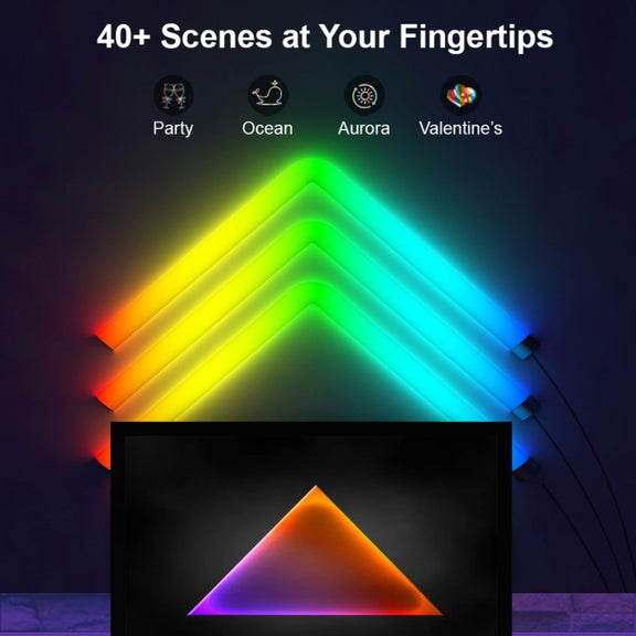 4pcs+3 Corners Bluetooth 12V RGBIC Splicing Wall Light Intelligent Remote Control Indoor Decorative Ambient Lights(EU Plug)