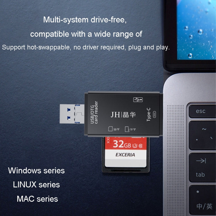JINGHUA USB2.0 Multi-Function Card Reader SD/TF Dual Card Slot Cell Phone Computer Card Reader(Black)