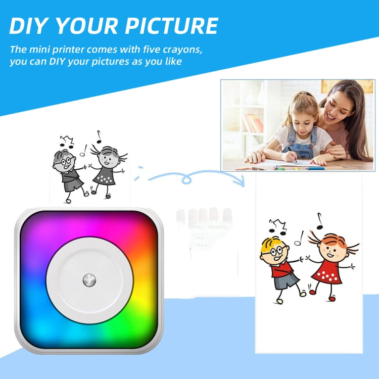 RGB Light Portable Mini Bluetooth Printer Inkless Document Label Printer with 5 Paper+5 Stickers+3 Color Paper