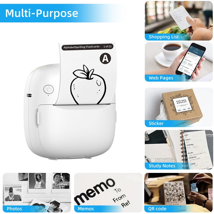 RGB Light Portable Mini Bluetooth Printer Inkless Document Label Printer with 5 Paper+5 Stickers+3 Color Paper