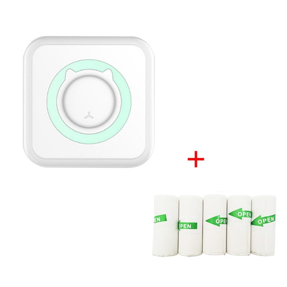 C15 Mini Student Bluetooth Inkless Photo Label Thermal Printer, Spec: Green+5 Stickers