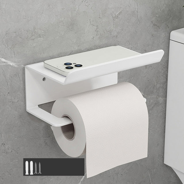 Stainless Steel Bathroom Roll Paper Holder No-Punch Cell Phone Storage Shelf, Style: Paper Rack (White���