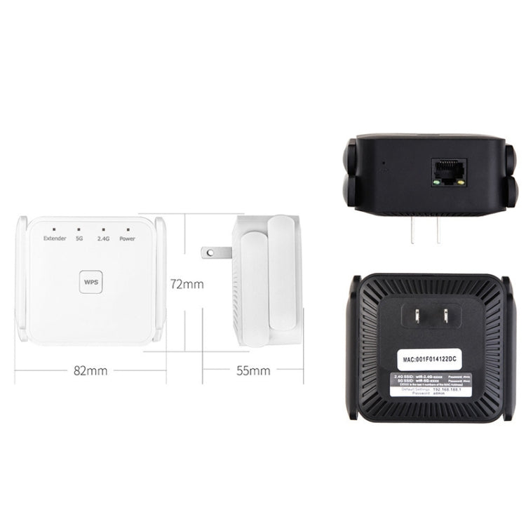 1200Mbps 2.4G / 5G WiFi Extender Booster Repeater Supports Ethernet Port Black EU Plug