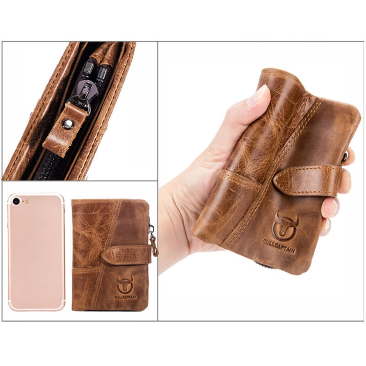 BULL CAPTAIN 01 RFID Anti-theft Multifunctional Cowhide Vertical Detachable Men Wallet(Coffee)
